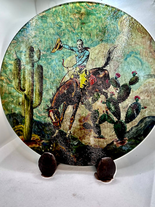 Cowboy Cactus Glass Art Trivet/Cutting Board/ charcuterie board