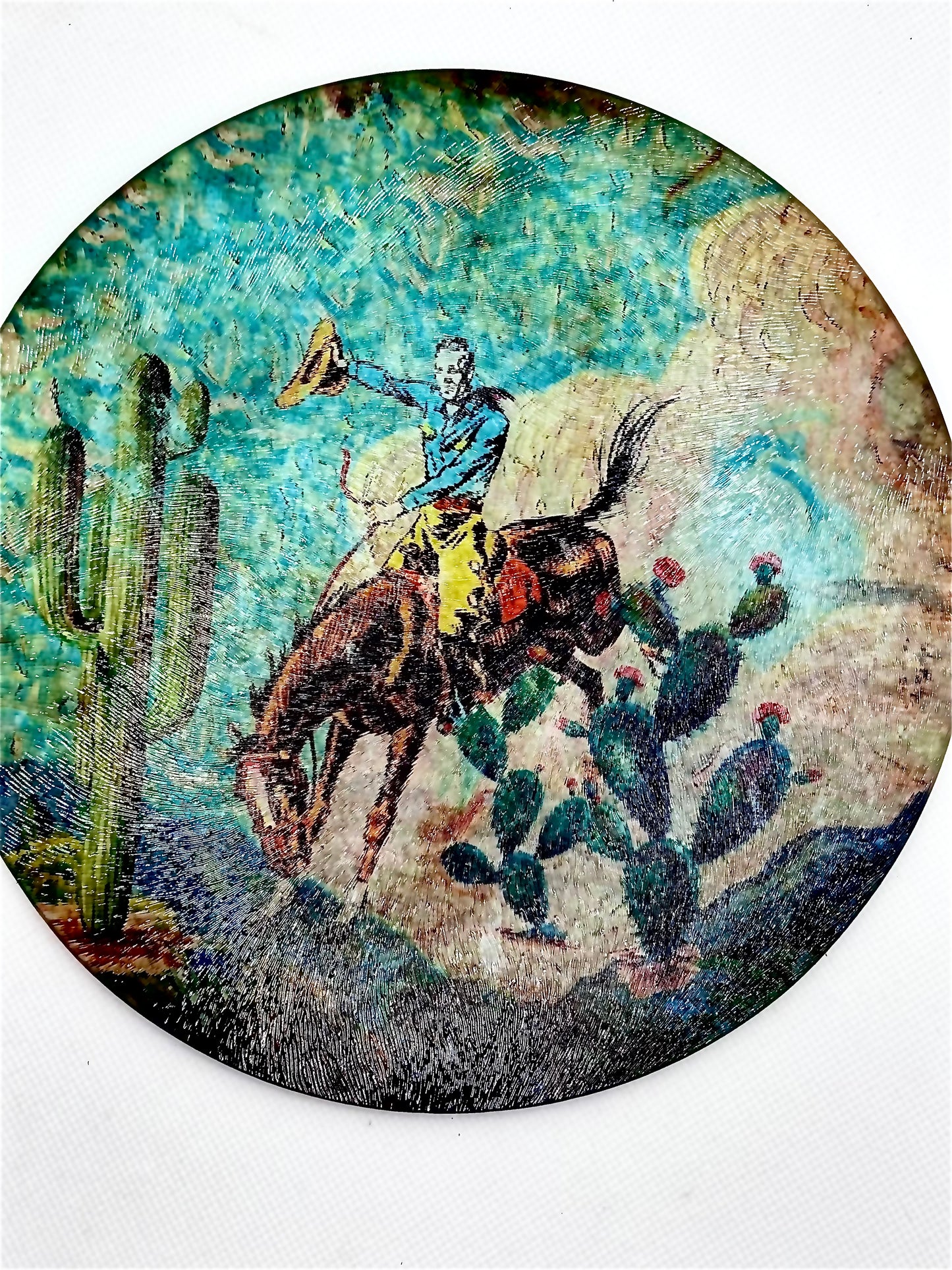 Cowboy Cactus Glass Art Trivet/Cutting Board/ charcuterie board