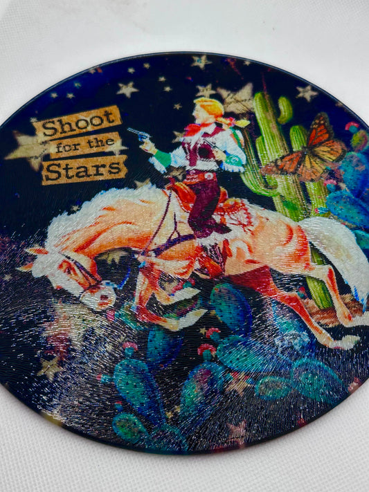 ‘Shoot For the Stars’ glass art, charcuterie tray, cutting board, trivet