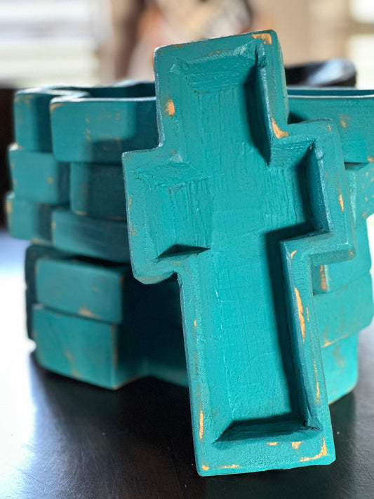 Cross Dough Bowl Turquoise 6x12