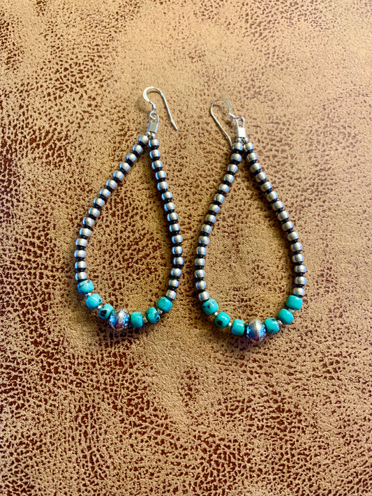 Navajo Pearl Earring Tear Drop 3 inch w/TQ