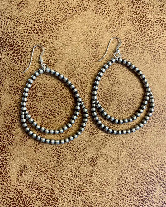 Teardrop  two strand Earring 2 inches Navajo Pearl