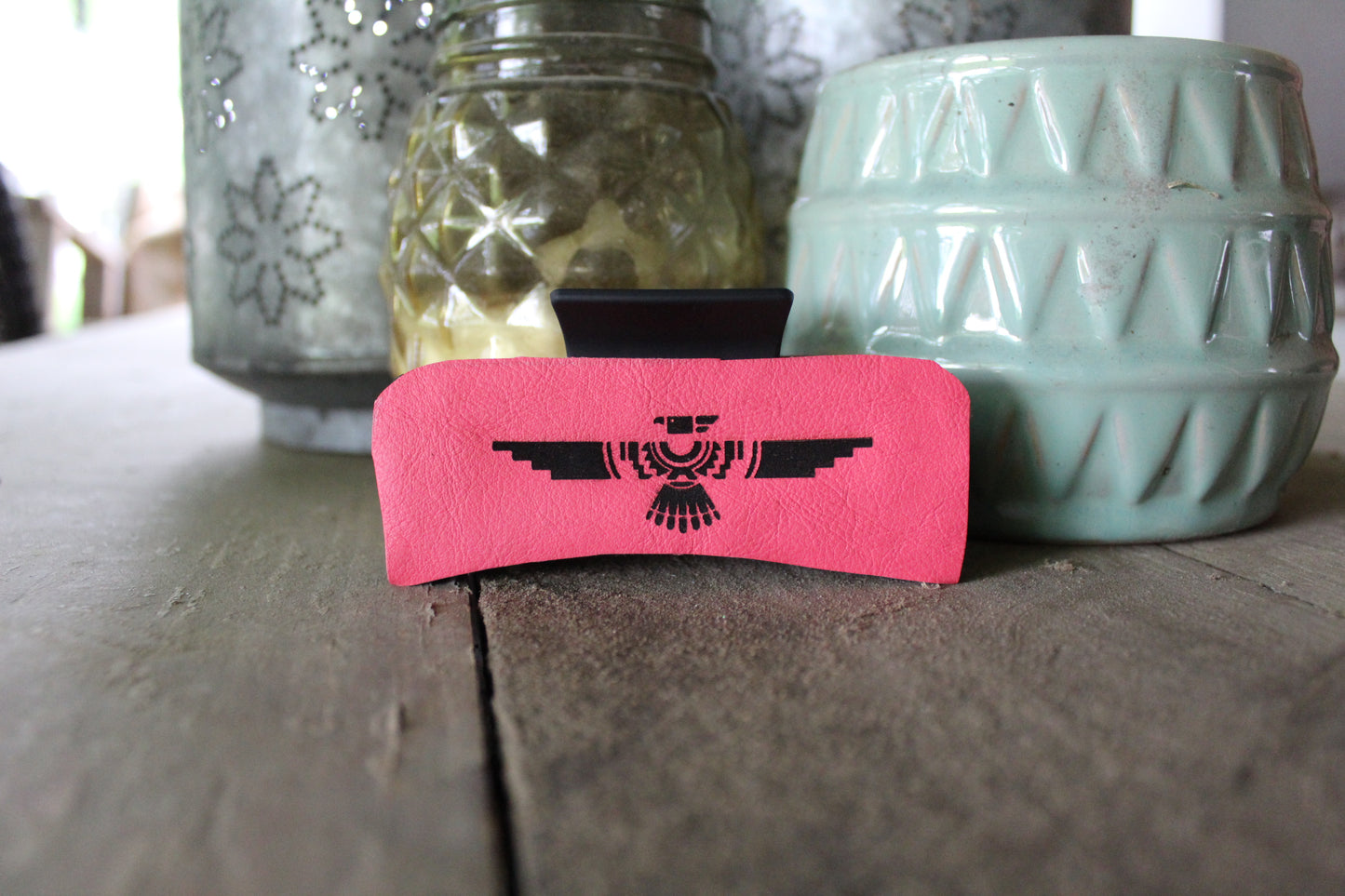 Large Pink Hair Clip with Large Aztec Bird